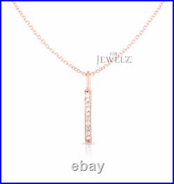14K Gold 0.05 Ct. Genuine Diamond Minimal Bar Pendant Necklace Fine Jewelry