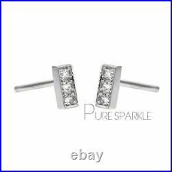 14K Gold 0.06 Ct. Diamonds 5.5 mm Tiny Bar Stud Earrings Fine Jewelry