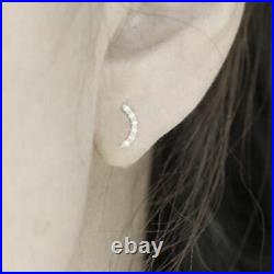 14K Gold 0.08 Ct. Genuine Diamond Curved Bar Horn Studs Earrings Fine Jewelry