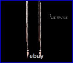 14K Gold 0.10 Ct. Diamond Bar Dagger Chain Threader Earring Fine Jewelry