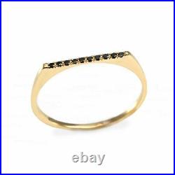14K Gold 0.10 Ct. Genuine Black Diamond Bar Classic Ring Fine Jewelry