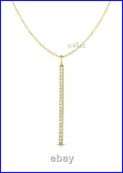 14K Gold 0.12 Ct. Genuine Diamond 30 mm Bar Pendant Necklace Fine Jewelry