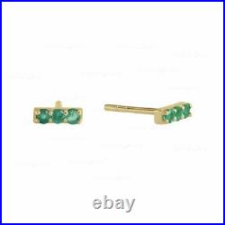 14K Gold Genuine Emerald Gemstone Minimal Bar Studs Fine Earrings
