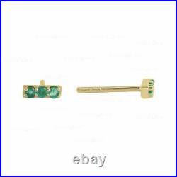 14K Gold Genuine Emerald Gemstone Minimal Bar Studs Fine Earrings