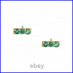 14K Gold Genuine Emerald Gemstone Minimal Bar Studs Fine Earrings