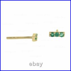 14K Gold Genuine Emerald Gemstone Minimal Bar Studs Fine Earrings