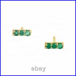 14K Gold Genuine Emerald Gemstone Minimal Bar Studs Fine Earrings