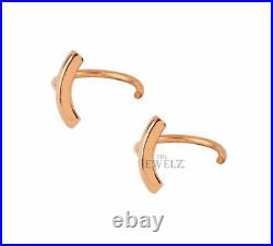 14K Solid Gold Curved Bar Hoop Cuff Earrings Fine Jewelry New Arrival