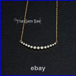 14K Solid Yellow Gold Fine Diamond Smiley Face Curved Bar Necklace Adjustable