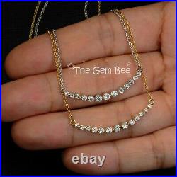 14K Solid Yellow Gold Fine Diamond Smiley Face Curved Bar Necklace Adjustable