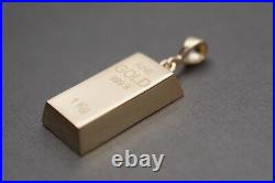 14K Yellow Gold 1.15 Hollow FINE GOLD 999.9 Gold Bar 1 Kg Charm Pendant