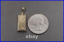 14K Yellow Gold 1.15 Hollow FINE GOLD 999.9 Gold Bar 1 Kg Charm Pendant