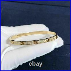 14K Yellow Gold Finish Brilliant Moissanite Love Women 7.5 Fine Bangle Bracelet
