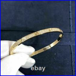 14K Yellow Gold Finish Brilliant Moissanite Love Women 7.5 Fine Bangle Bracelet