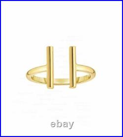 14K Yellow Gold Shiny Double Round Bar Open Cuff Ring Fine Jewelry Size-7 US