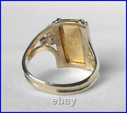 14k Gold Diamond Ring With American One Gram. 999 Fine Gold Bullion Bar Size 7
