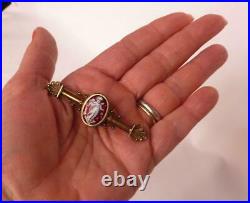 14k Gold Victorian Etruscan Handpainted Porcelain Cherub Locket Bar Pin Brooch