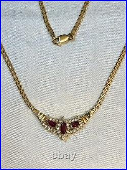 14k Gold YG Ruby Diamond Necklace Genuine Fine Brilliant Worn Once 1993 Vintage