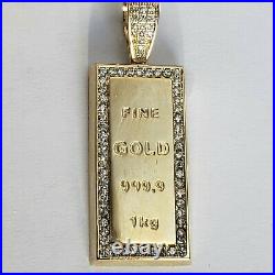 14k Yellow Gold 999.9 fine gold bar Pendant charm 1.75 inch long