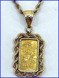 14k Yellow Gold Rope Chain Necklace 14k Rope Bezel 999.9 Fine Gold Bar