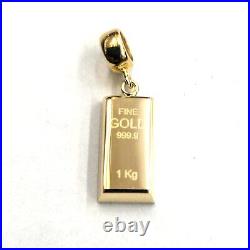 14k Yellow Gold Tiny 999.9 fine gold bar brick bar 1kg Pendant Charm Gift 2.2g