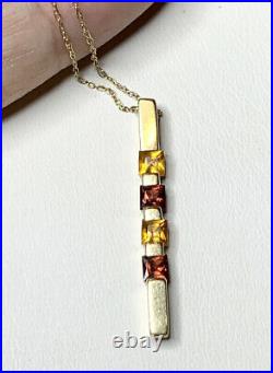 14k gold Bar pendant Necklace with Citrine. Vintage Fine Jewelry. 20 Chain