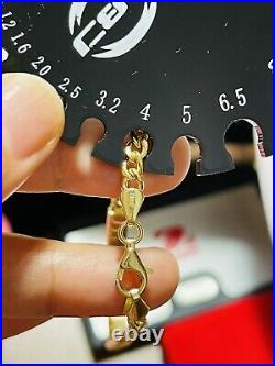 18K 750 Fine Real Saudi Gold 7 Long Womens Cuban Bar Bracelet With 6.8g 4mm