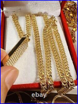 18K 750 Real Fine Gold 22 long Mens Women's Gold Bar Necklace 4.5mm 15.2g