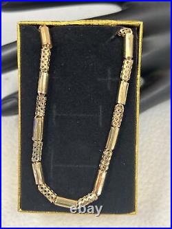 18K Solid Yellow Gold Multi Bar Cable Chain Necklace 19