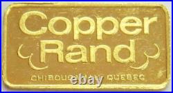 1977 Gold. 999 Fine Copper Rand Mine Chibougamau Quebec Canada 2.7 Gram Bar