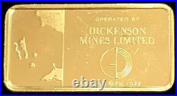 1977 Gold. 999 Fine Dickenson Mines Limited Robin Red Lake Ontario 2.7 Gram Bar