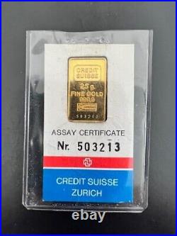 1981 VINTAGE 24K GOLD CREDIT SUISSE BAR 2.5 GRAM, SN# 503213.9999 Fine Gold