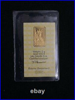 1985 2 gram Credit Suisse Gold Bar 999.9 Fine