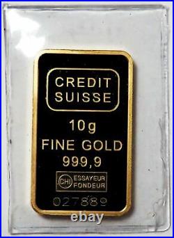 1985 Credit Suisse Gold Mtb 10 Gram. 9999 Fine Statue Of Liberty Mtb Bar