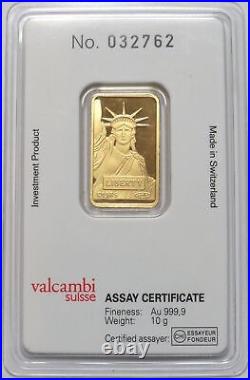 1985 Gold Mtb 10 Gram 999.9 Fine Credit Swiss Statue Liberty Sealed Bar