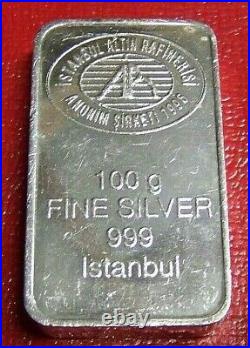 1996 Istanbul Gold Refinery Joint Stock Co. 100 Gram 999 Fine Silver Bar RARE