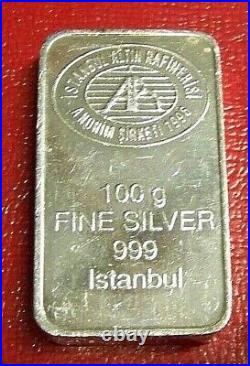 1996 Istanbul Gold Refinery Joint Stock Co. 100 Gram 999 Fine Silver Bar RARE
