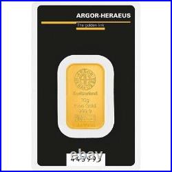 1 10 Gram. 9999 Fine Gold Bar Argor-Heraeus Sealed in an Assay Card BU