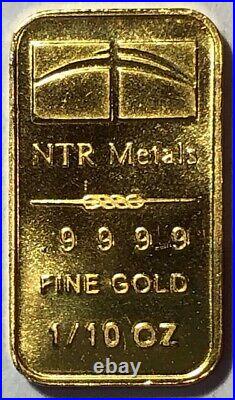 1/10 Oz. 9999 Fine Gold Ntr Bar, In Apmex Plastic Flip, Gem Bu