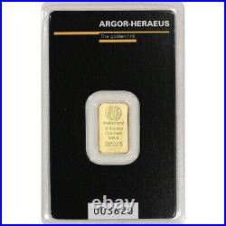 1/10 oz Gold Bar Argor Heraeus 999.9 Fine in Assay