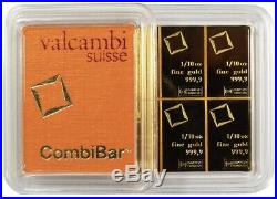 1/10 oz Valcambi Combibar Suisse Gold Bar 24KT. 9999 Fine NEW
