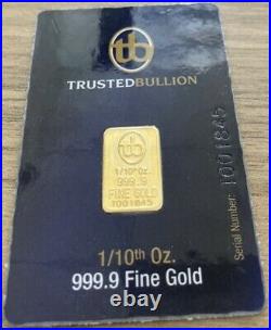 1/10th Oz Trusted Bullion Bar Istanbul Gold Refinery 999.9 Fine Sealed Assay