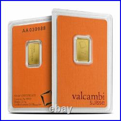 1 2 1/2 Gram. 9999 Fine Gold Bar Valcambi Suisse Sealed on a Card BU