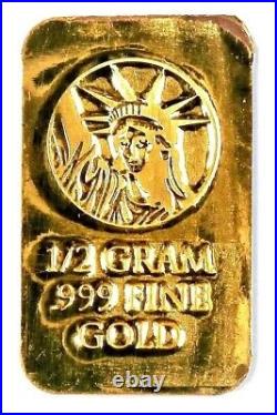 1/2 Gram Fine Fractional Gold Bar. 999 24K Pure Gold + 1 Gram 24K Gold Shot