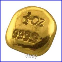 1/2 Troy Oz 9999 Fine Solid Gold Hand Poured Hallmarked Round Bar Ingot