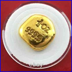 1/2 Troy Oz 9999 Fine Solid Gold Hand Poured Hallmarked Round Bar Ingot