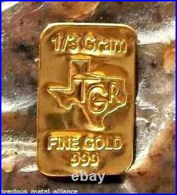 1 /3 gram Gold Plated Bar TGR TEXAS 999.9 Fine in Assay