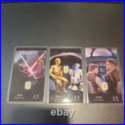 1/4 Grain GOLD BAR 24KT. 999 FINE GOLD BAR set of 3 IN STAR WARS CARD