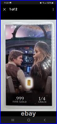 1/4 Grain GOLD BAR 24KT. 999 FINE GOLD BAR set of 3 IN STAR WARS CARD