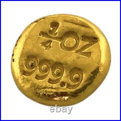 1/4 Troy Oz 9999 Fine Solid Gold Hand Poured Hallmarked Round Bar Ingot